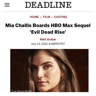 Article posted by DEADLINE magazine on Mia Challis.